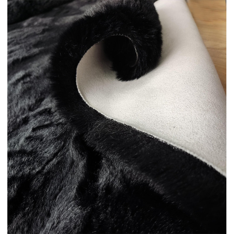 HERVEY Black Novelty Faux Rabbit Fur Rug Luxury Soft Thicken Faux Fur